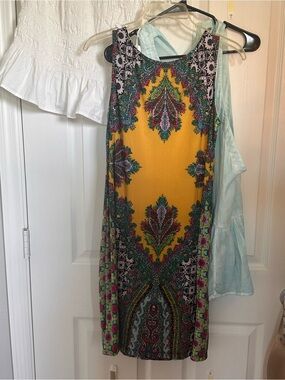 Sandra Darren Yellow Paisley-Print Sleeveless Midi Dress with Multicolor Accents
